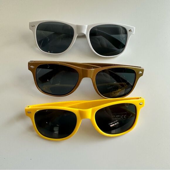Set of 3 aviator fun colored sunglasses yellow, white, and gold pairs Sunglasses - Picture 2 of 8